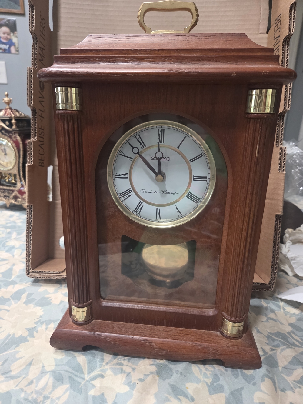 Seiko Wood Mantel Clock in Brown with Gold Accents